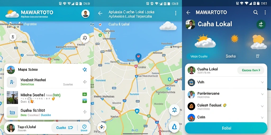 Tampilan antarmuka utama aplikasi MAWARTOTO dengan informasi cuaca lokal.