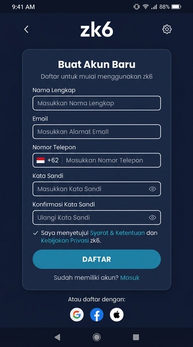 Panduan Registrasi Akun Baru zk6 untuk Pengguna Android